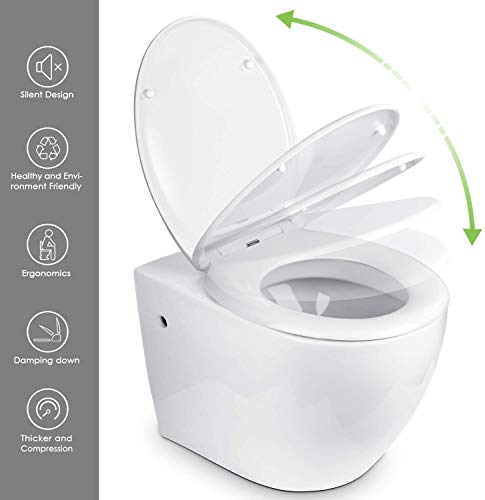 Amzdeal Tapa de wc, Tapa de inodoro con cierre suave y lenta, Asiento de inodoro de Duroplástico de alta calidad, Tapa de asiento de wc con sencilla instalación, Tapas de wc en forma de O,blanco
