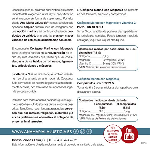 Ana Maria Lajusticia - Colágeno marino con magnesio y VIT C 350 g (sabor sandía) - Articulaciones fuertes y piel tersa. Regenerador de tejidos con colágeno hidrolizado tipo 1 y 2. Envase para 46 días