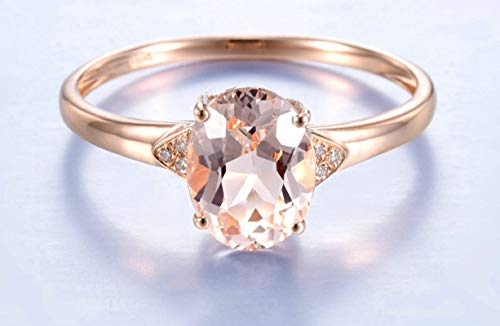 AnazoZ 18K Oro Rosa Anillo para Mujer Oro Rosa Anillos de Mujer Oval Morganite Rosa Claro Blanco 1ct Talla 25