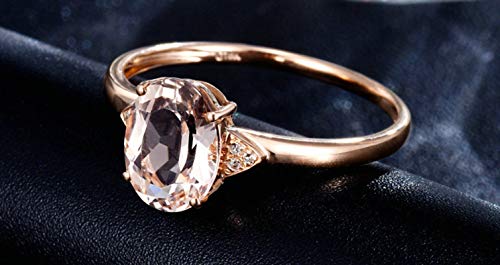 AnazoZ 18K Oro Rosa Anillo para Mujer Oro Rosa Anillos de Mujer Oval Morganite Rosa Claro Blanco 1ct Talla 25