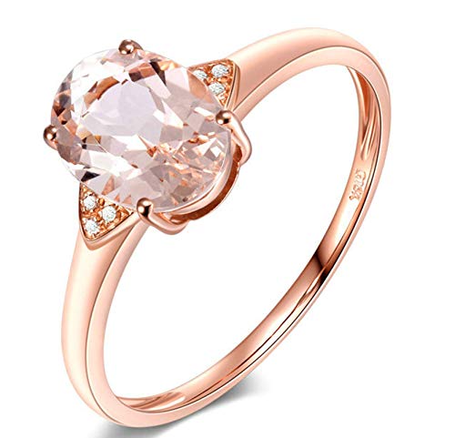 AnazoZ 18K Oro Rosa Anillo para Mujer Oro Rosa Anillos de Mujer Oval Morganite Rosa Claro Blanco 1ct Talla 25