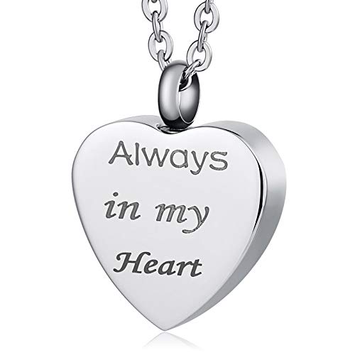 AnazoZ Acero Inoxidable Personalizado Collar de Cremación Collar para Cenizas Colgante de Recuerdo Corazón Alwalys in my Heart