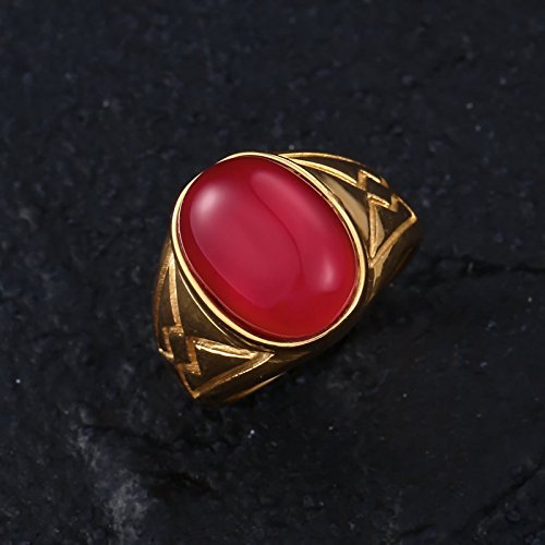 AnazoZ Anillo Hombre Acero Negro Anillo Hombre Anillo Oval Redondo Ópalo Rojo Anillo Rojo Anillo Talla 20