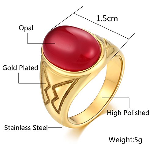 AnazoZ Anillo Hombre Acero Negro Anillo Hombre Anillo Oval Redondo Ópalo Rojo Anillo Rojo Anillo Talla 20
