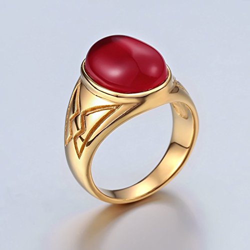AnazoZ Anillo Hombre Acero Negro Anillo Hombre Anillo Oval Redondo Ópalo Rojo Anillo Rojo Anillo Talla 20