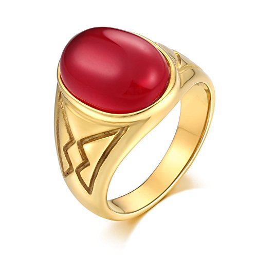 AnazoZ Anillo Hombre Acero Negro Anillo Hombre Anillo Oval Redondo Ópalo Rojo Anillo Rojo Anillo Talla 20
