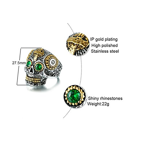 AnazoZ Anillos de Hombre Acero Inoxidables Anillo Cruz Calavera Anillo Hombre Oro Verde Plata Anillo Talla 30