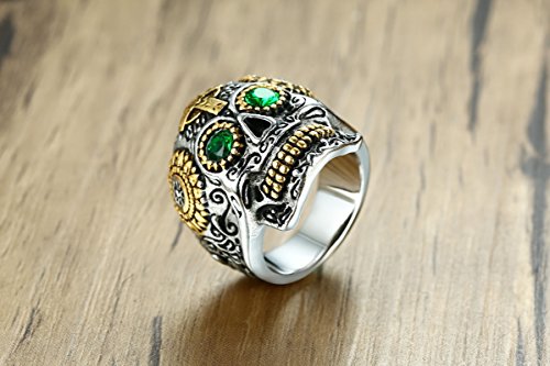 AnazoZ Anillos de Hombre Acero Inoxidables Anillo Cruz Calavera Anillo Hombre Oro Verde Plata Anillo Talla 30