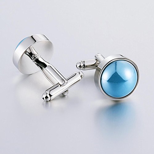 AnazoZ Joyería de Moda 1 Par Gemelos Hombre Gemelos Camisa Acero Inoxidable Gemelos Redondo Gemelos de Hombre Gemelos Azul Claro