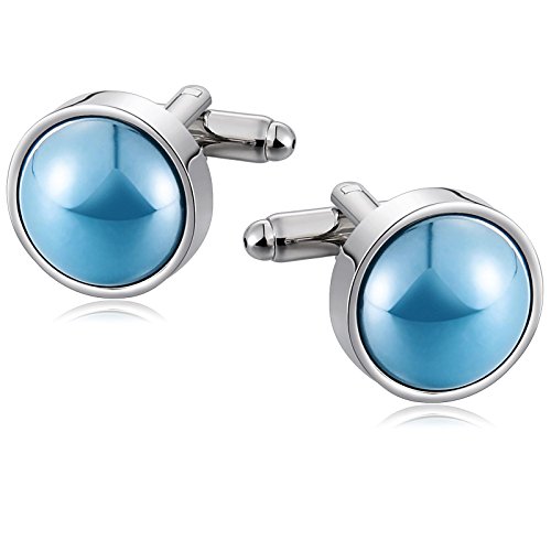 AnazoZ Joyería de Moda 1 Par Gemelos Hombre Gemelos Camisa Acero Inoxidable Gemelos Redondo Gemelos de Hombre Gemelos Azul Claro
