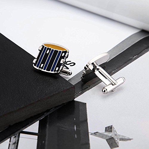 AnazoZ Joyería de Moda Gemelos de Hombre Gemelos Acero Inoxidable Camisa Gemelos Hombre Gemelos Tambor Gemelos Azul Amarillo