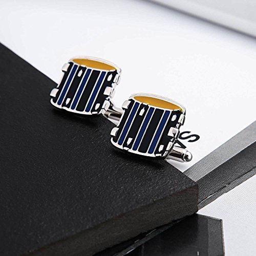 AnazoZ Joyería de Moda Gemelos de Hombre Gemelos Acero Inoxidable Camisa Gemelos Hombre Gemelos Tambor Gemelos Azul Amarillo
