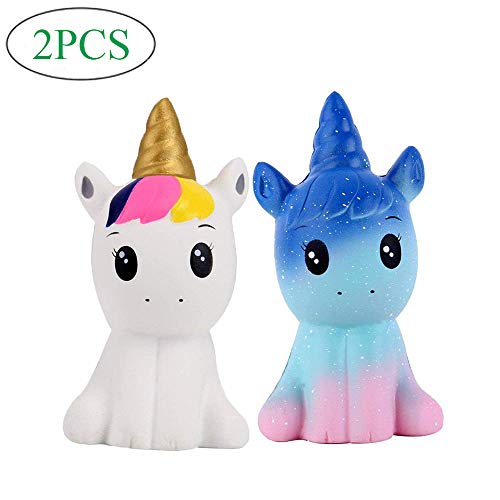 Anboor Squishies 2 Piezas Unicornio Caballo Kawaii Suave Crecimiento Lento Squishies perfumados Juguetes Alivio del estrés Juguetes Infantiles Accesorios de decoración (1 Blanco y 1 Galaxia)