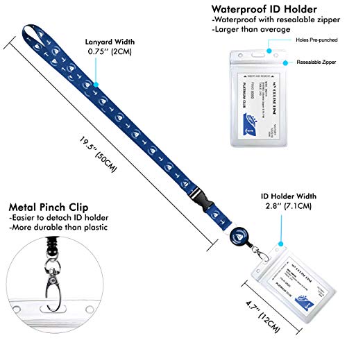 Ancla azul marino Crucero Lanyard de crucero y Clip de titular de la tarjeta de identificación a prueba de agua. Carrete de placa retráctil a juego. Accesorios esenciales para cruceros. 2 paquetes.