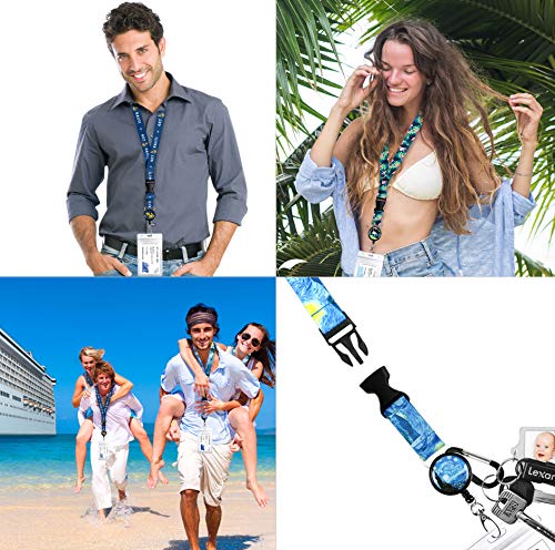 Ancla azul marino Crucero Lanyard de crucero y Clip de titular de la tarjeta de identificación a prueba de agua. Carrete de placa retráctil a juego. Accesorios esenciales para cruceros. 2 paquetes.
