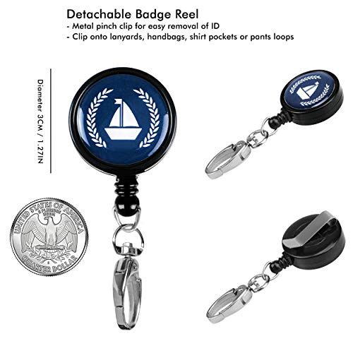 Ancla azul marino Crucero Lanyard de crucero y Clip de titular de la tarjeta de identificación a prueba de agua. Carrete de placa retráctil a juego. Accesorios esenciales para cruceros. 2 paquetes.