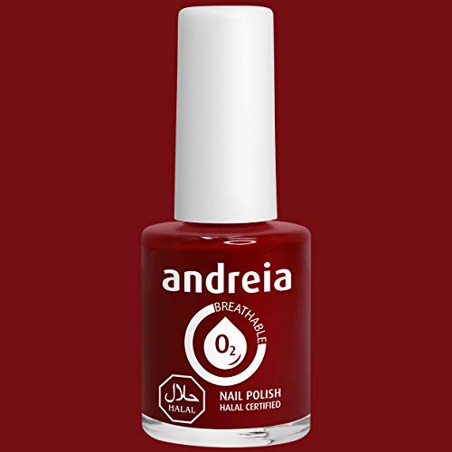 Andreia Halal Esmalte de Uñas Transpirable - Permeable Al Agua - Color B14 Roja - Sombras de Rosa | 10,5 ml
