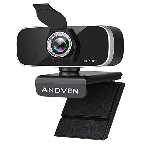 Andven Cámara Web de Video Full 1080P HD Webcam con cámara Web giratoria de 360 Grados, micrófonos incorporados con cancelación de Ruido, USB Plug-and-Drive sin conexión para conferencias, Video Chat