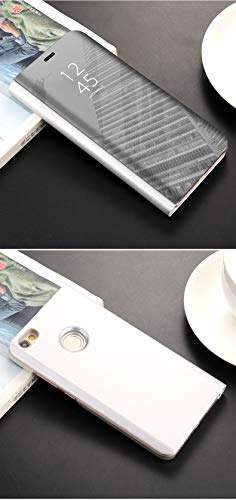 Anfire-ES Funda Xiaomi Redmi Note 5A Prime, Inteligente Case Flip Piel Carcasa de Espejo, Transparente Tapa del Tirón Soporte Plegable Auto Sueño/Estela 360 Protección Lujoso Cover Smart Case - Plata