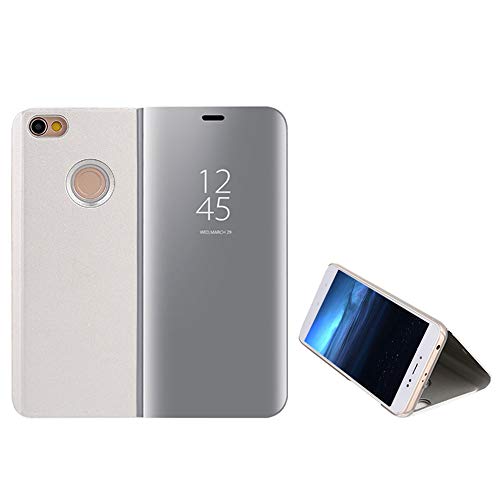 Anfire-ES Funda Xiaomi Redmi Note 5A Prime, Inteligente Case Flip Piel Carcasa de Espejo, Transparente Tapa del Tirón Soporte Plegable Auto Sueño/Estela 360 Protección Lujoso Cover Smart Case - Plata