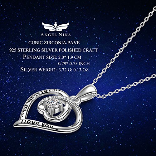 ANGEL NINA Collar con colgante de corazón para mujer Collar de corazón para ella Collar de corazón de plata para mujer Collar de plata 925 para mujer Regalo para su joyería Regalos para mujer