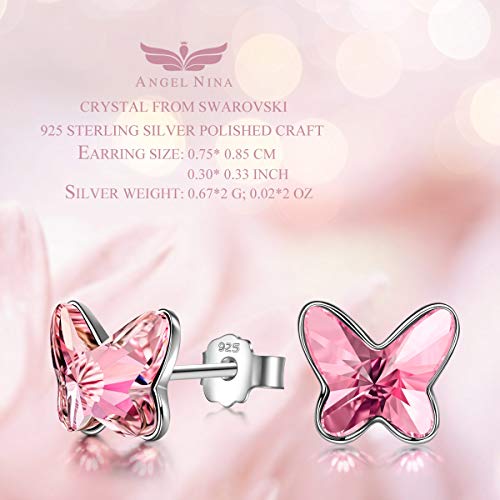 ANGEL NINA Pendientes de cristal para mujer Pendientes de plata para mujer Pendientes de botón para niñas Pendientes de niña Pendientes de plata 925 Regalos para su joyería para niñas Regalos de novia