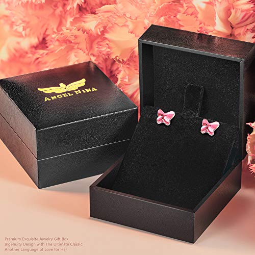 ANGEL NINA Pendientes de cristal para mujer Pendientes de plata para mujer Pendientes de botón para niñas Pendientes de niña Pendientes de plata 925 Regalos para su joyería para niñas Regalos de novia