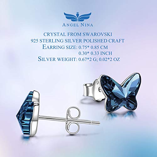 ANGEL NINA Pendientes de plata para mujer Pendientes de cristal para mujer Pendientes de botón para niñas Pendientes de niña Pendientes de plata 925 Regalos para su joyería para niñas Regalos de novia