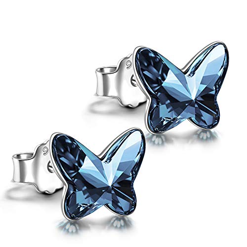 ANGEL NINA Pendientes de plata para mujer Pendientes de cristal para mujer Pendientes de botón para niñas Pendientes de niña Pendientes de plata 925 Regalos para su joyería para niñas Regalos de novia