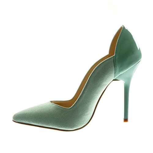 Angkorly - Zapatillas Moda Tacón escarpín Bimaterial Stiletto Mujer Barnizado Tacón de Aguja Alto 11 CM - Azul Claro J76-1 T 40