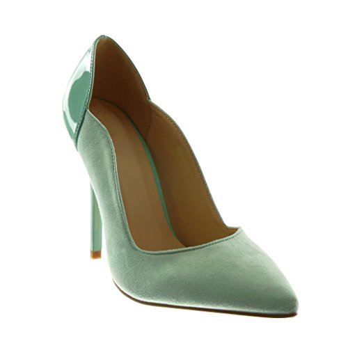 Angkorly - Zapatillas Moda Tacón escarpín Bimaterial Stiletto Mujer Barnizado Tacón de Aguja Alto 11 CM - Azul Claro J76-1 T 40