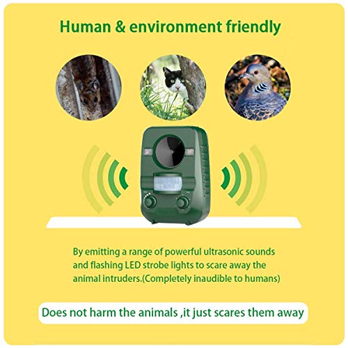 AngLink Repelente de Gatos, Repelente Ultrasónico para Animales, para Exterior, Resistente al Agua. Detector de Perros, Gatos, etc con estaca (Palo) para Tierra, Jardine