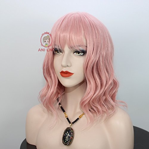 Ani · Lnc peluca rosa Cosplay peluca corta rizada Bob onda estilo mujeres moda diaria cabello