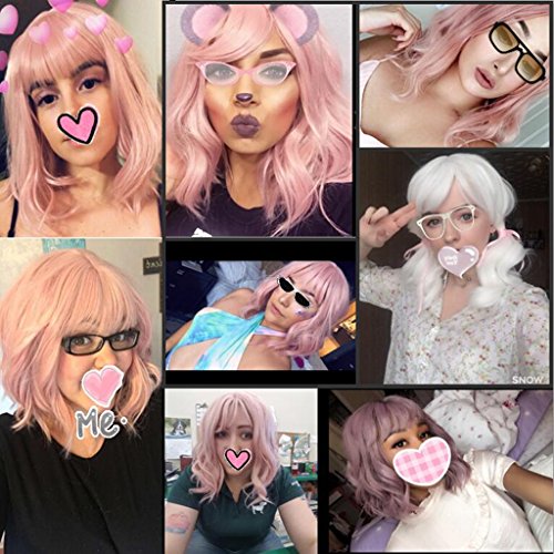 Ani · Lnc peluca rosa Cosplay peluca corta rizada Bob onda estilo mujeres moda diaria cabello