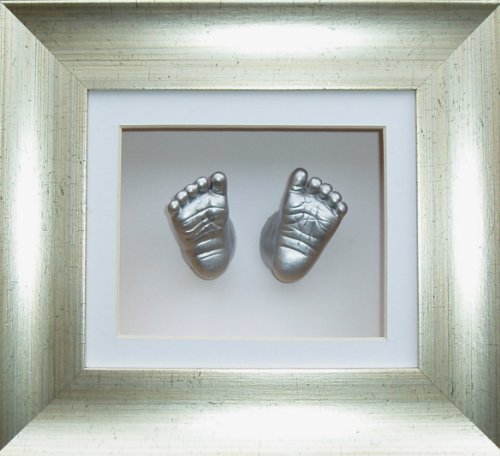 Anika-Baby Kit de moulage pour bébé Cadre boîte 3D Effet argenté ancien Passe-partout blanc/peinture argenté métallique 15,2 x 12,7 cm
