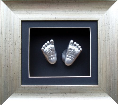 Anika-Baby Kit de moulage pour bébé Cadre boîte 3D Effet argenté ancien Passe-partout noir/peinture argenté métallique 15,2 x 12,7 cm