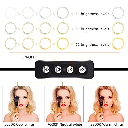 Anillo aro de luz de 10 Inch con 2 trípode, 3 colores de luz y 11 niveles de brillo para selfie, mando a distancia Bluetooth, iluminación para maquillaje, Live Stream, YouTube
