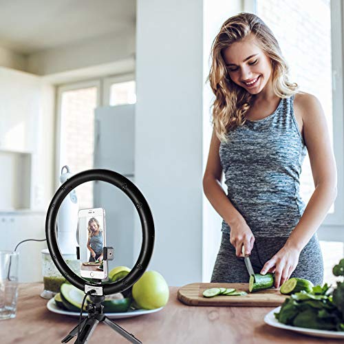 Anillo aro de luz de 10 Inch con 2 trípode, 3 colores de luz y 11 niveles de brillo para selfie, mando a distancia Bluetooth, iluminación para maquillaje, Live Stream, YouTube