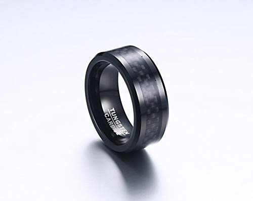 Anillo de Acero de tungsteno de Fibra de Carbono de 8 mm, Color Negro, Estilo Europeo y Americano, Anillo de joyería Simple Original de Navidad de Halloween, 123, Color, 9