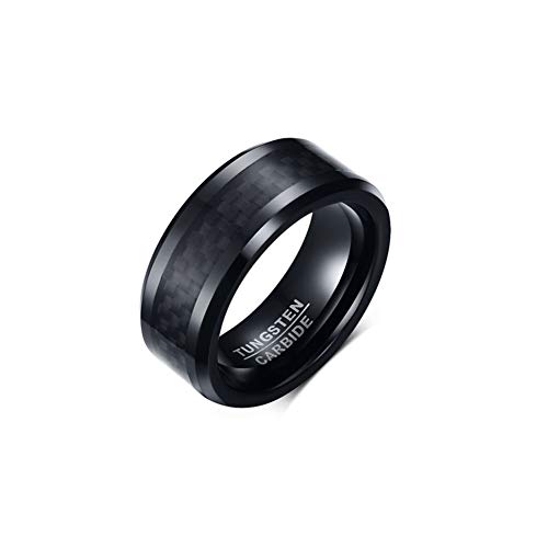 Anillo de Acero de tungsteno de Fibra de Carbono de 8 mm, Color Negro, Estilo Europeo y Americano, Anillo de joyería Simple Original de Navidad de Halloween, 123, Color, 9