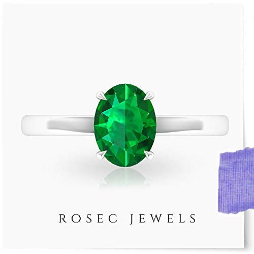 Anillo de compromiso con solitario de 1,26 ct, esmeralda creada en laboratorio, anillo de boda con piedras preciosas de mayo, declaración de dama de honor, 18K Oro blanco, Size:EU 65