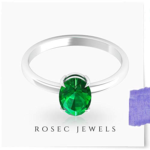 Anillo de compromiso con solitario de 1,26 ct, esmeralda creada en laboratorio, anillo de boda con piedras preciosas de mayo, declaración de dama de honor, 14K Oro rosa, Size:EU 69