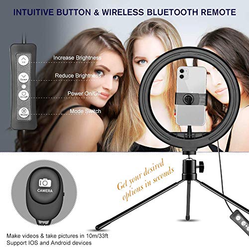 Anillo de Luz con Tripode, doosl 10" Regulables Selfies Anillo de Luz con Remoto Inalámbrico para iPhone Móviles para Maquillaje, Videos de Youtube, Fotografías, Tomas, TikTok- con 3 Modos de Luces