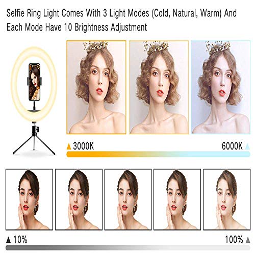 Anillo de Luz con Tripode, doosl 10" Regulables Selfies Anillo de Luz con Remoto Inalámbrico para iPhone Móviles para Maquillaje, Videos de Youtube, Fotografías, Tomas, TikTok- con 3 Modos de Luces