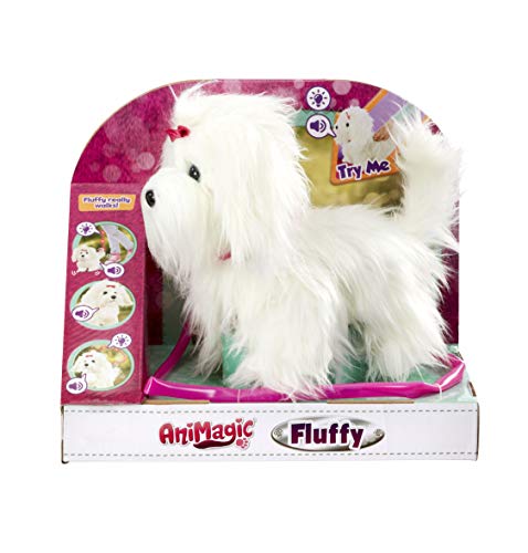 Animagic-256606 Fluffy Perro, Felpa Funcional, color blanco (256606) , color/modelo surtido