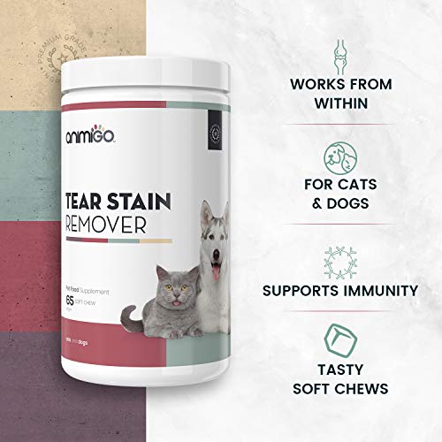 Animigo Limpiador de Ojos para Perros y Gatos | Suplemento Natural para Manchas Lagrimales, Inmunidad y Membrana Mucosa | Eufrasia, Malvavisco y Arándano. Vitaminas A, B y C | 60 Cápsulas Blandas