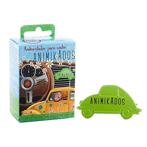 Animikados, Difusor de coche, Ambientador para coche aroma a Madera. Diseño con forma de Coche y pinza para instalación en las salidas de aire en el coche. Fabricado en Goma EVA sin alcohol.