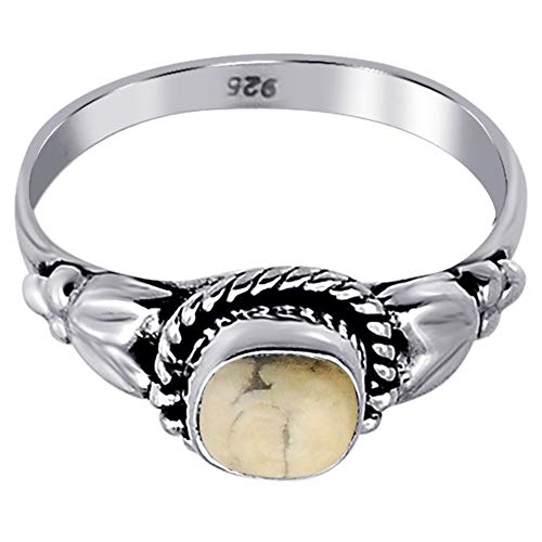Aniversario Anillo Para Ella | Howlite Anillo | Howlite Anillo | Anillo | Joyería Howlite Para Las Mujeres | Anillo De Compromiso De Plata Para Las Mujeres |(1.18 Ctw) Talla del anillo 11.5