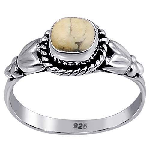 Aniversario Anillo Para Ella | Howlite Anillo | Howlite Anillo | Anillo | Joyería Howlite Para Las Mujeres | Anillo De Compromiso De Plata Para Las Mujeres |(1.18 Ctw) Talla del anillo 11.5