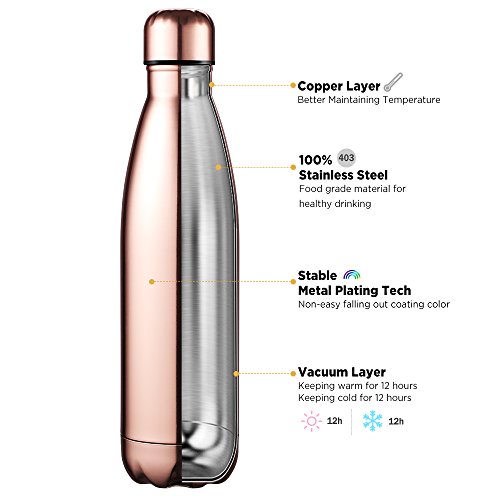 Anjoo Botella de Agua 500 ML, Deportes al Aire Libre Botella Agua Acero Inoxidable con Doble Pared Aislada al Vacío Botella, Aluminio Botella térmica para Bebidas frías y Calientes (Rosa)